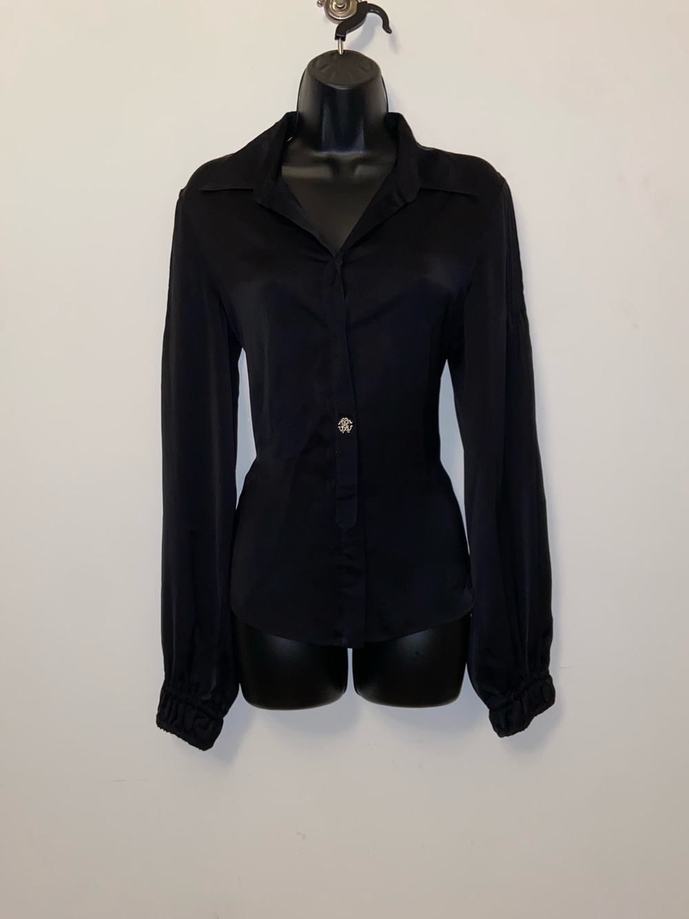Roberto Cavalli Vintage Black Satin Blouse
